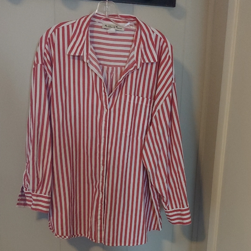 Red and White Striped Button Down Shirt